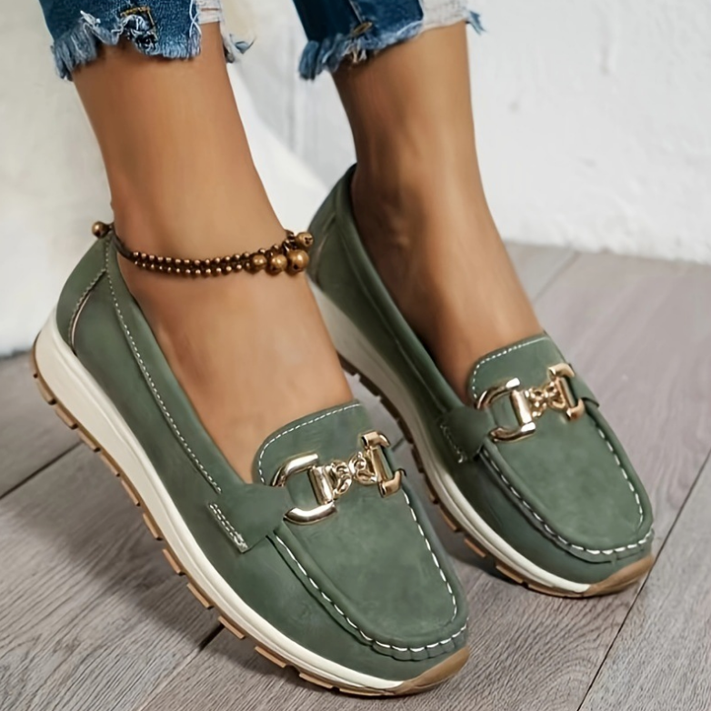Meralyn - Green Buckle Loafers