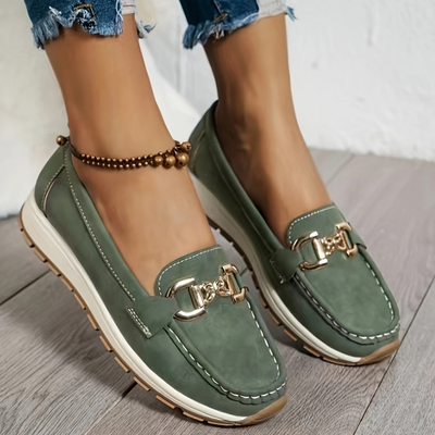 Meralyn - Green Buckle Loafers