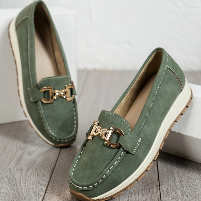 Meralyn - Green Buckle Loafers