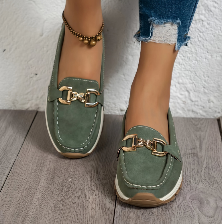 Meralyn - Green Buckle Loafers